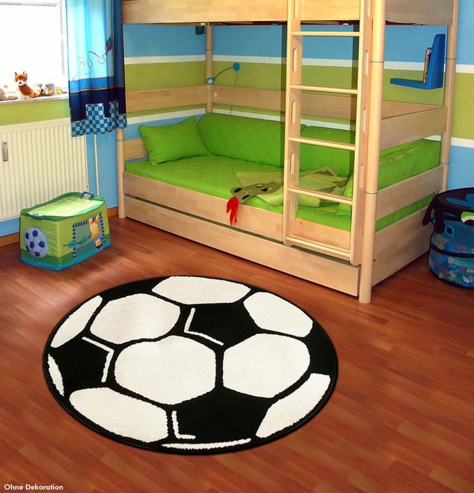 Flycarpets Voetbal Vloerkleed Rond - Zwart / Wit 100cm rond Ø