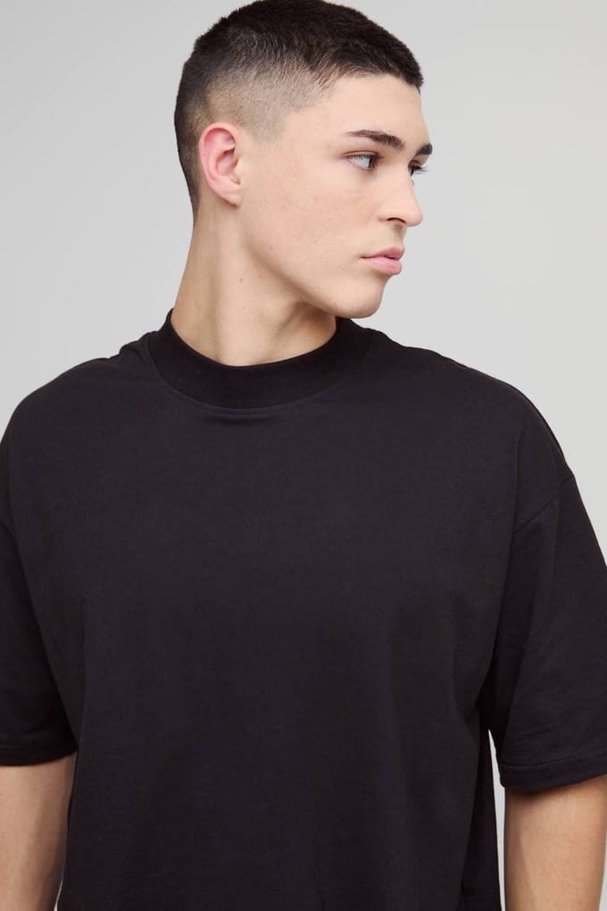 Essential Oversized Boxy Extended Neck T-Shirt | Black | Size Medium