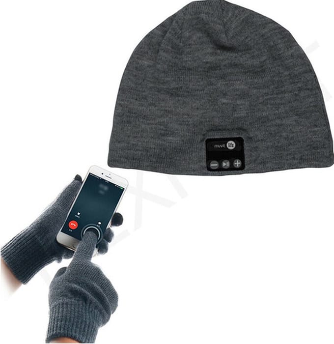 Muvit - Multipack Winterset Audio-muts - Touchscreen handschoen en muts met ingebouwde audio en microfoon - Donkergrijs