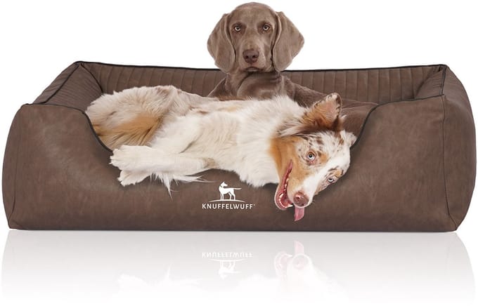 Knuffelwuff Orthopedisch hondenbed Chesapeake van laser-gewatteerd gemarmerd kunstleer XL 105 x 75cm Bruin