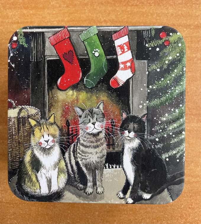 Alex Clark Square Tin Christmas Cats ~ Vierkant opbergblikje katten kerst