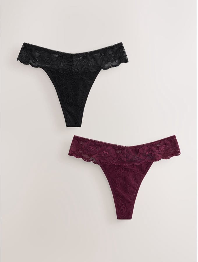 Next - Dames - Set van 2 string met kant rondom voor lichte menstruatie - Zwart