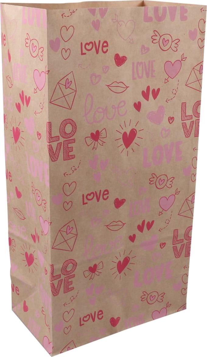Zak | Blokbodemzak | Kraftpapier | 160/ 90x310mm | Love Notes | 10 stuks