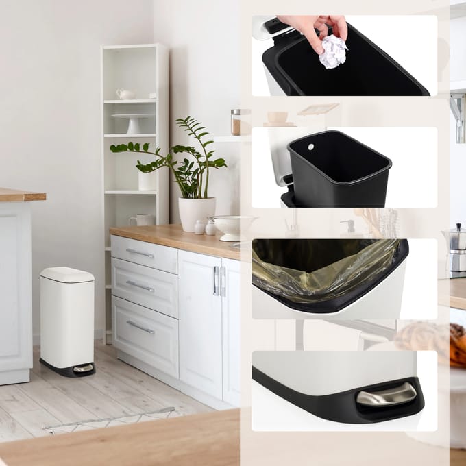 Afvalbak / prullenbak CLEAN SLIM 20 l staal wit hjh OFFICE