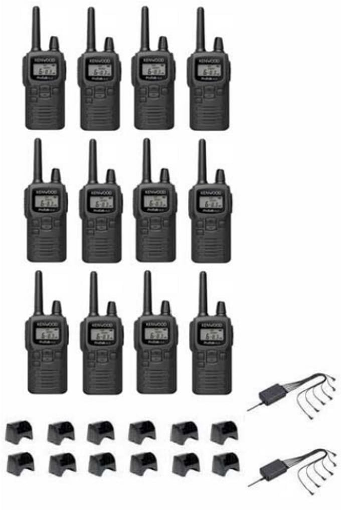 Set van 12 Kenwood PKT-300 ProTalk XLS IP52 PMR446 mini portofoons met multilader