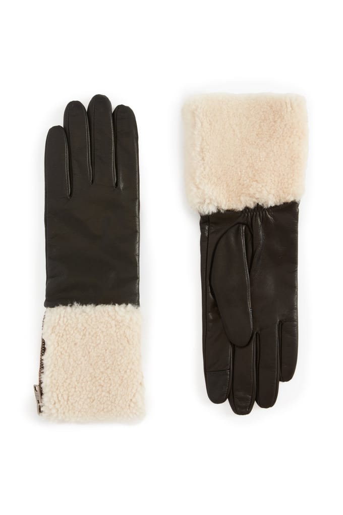 AllSaints Sasha Shearling Glov Black/ecru White Größe: S | Handschuhe Outlet | Damen | Weiß