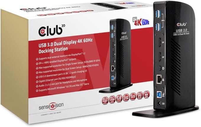 USB 3.0 Dual 4K 60Hz Docking Station met 6 Poorten en Gigabit Ethernet