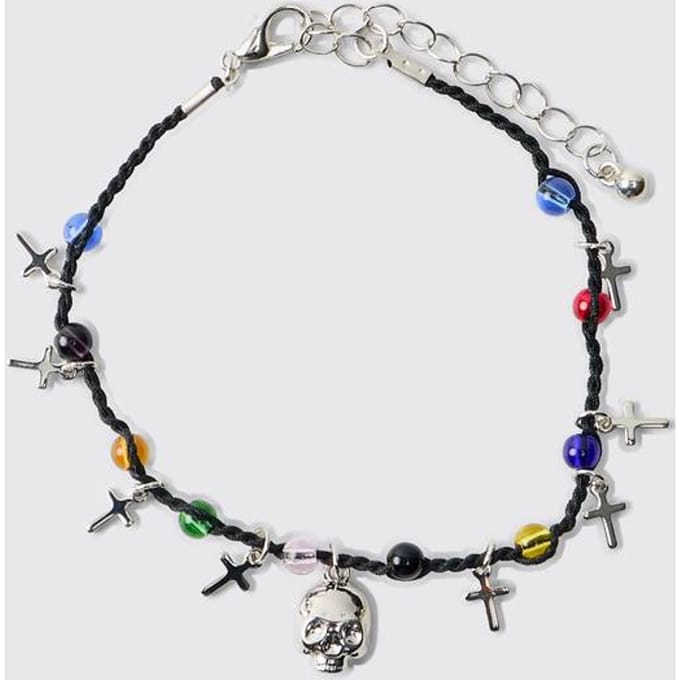 Edelsteen en Doodskop Kruis Nepparelen Armband | Pearl