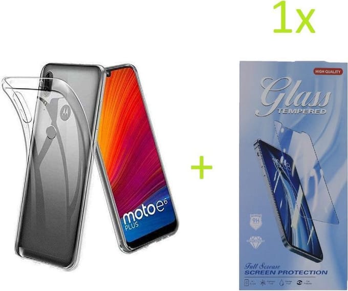 Hoesje Geschikt voor: Motorola E6S / E6 Plus Transparant TPU Siliconen Soft Case + 1X Tempered Glass Screenprotector