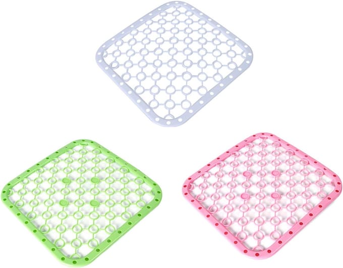3x Spoelbakmat Kunststof - Bescherming & Drogen - Wit, Roze, Groen
