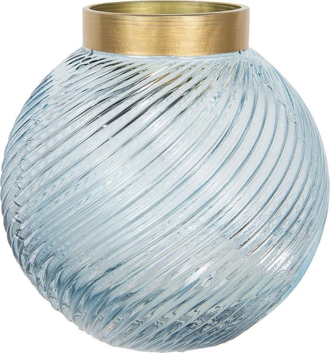 Clayre & Eef Vaas Ø 15*15 cm Blauw Glas Rond Glazen Vaas Bloempot Binnen