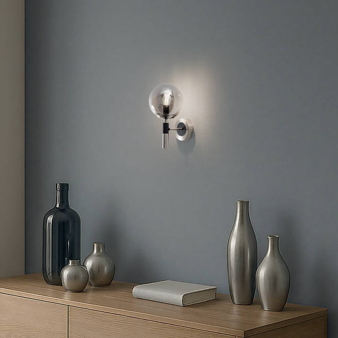 Lamkur Wandlamp Rollo, Ø 15 cm, rookgrijs, glas/metaal