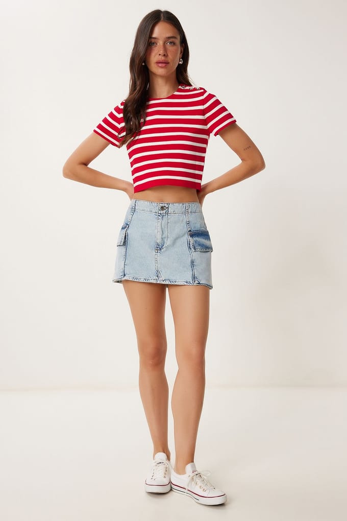 Hoge Taille Denim Rok met Knopen Sluiting