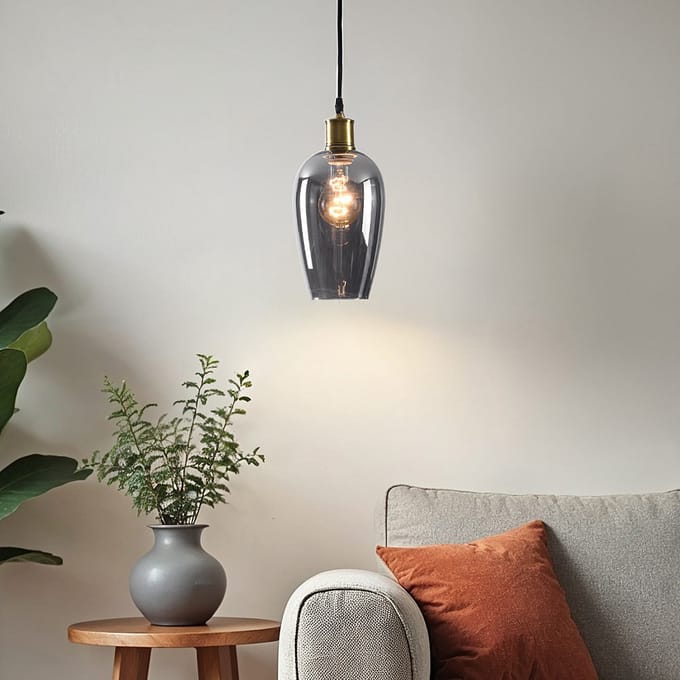 LumenXL 1-lichts hanglamp Verona smoke - langwerpig egaal glas