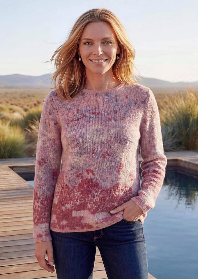 Pullover van licht, zacht materiaal - oudrosé / gedess. - Gr. 24 van Goldner Fashion