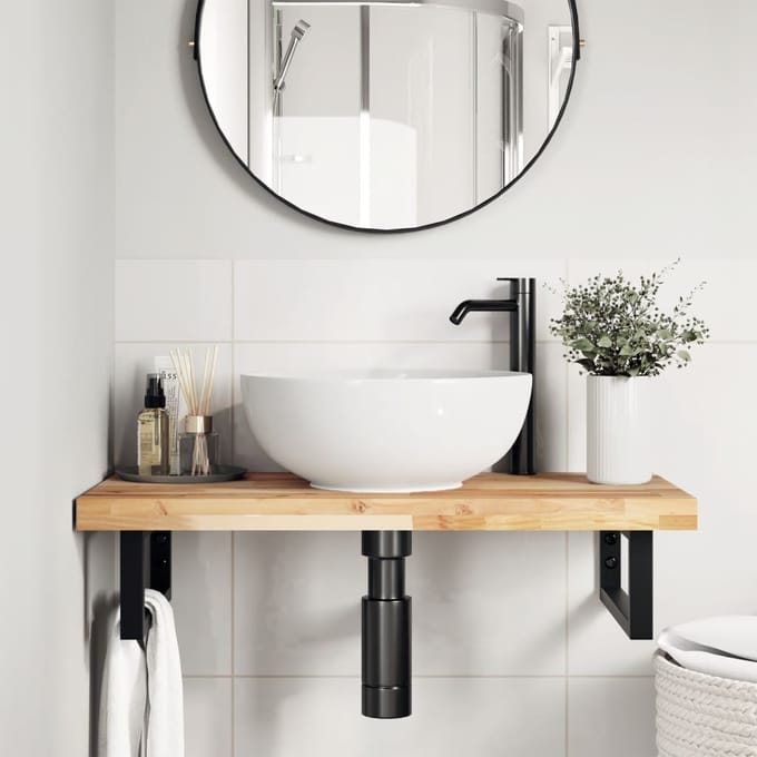 vidaXL - Badkamer - wandschap - staal - en - massief - acaciahout