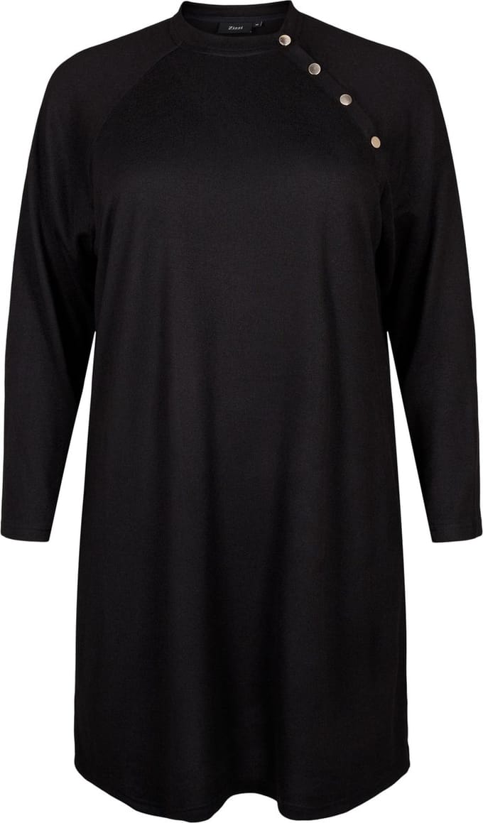 ZIZZI VLUCCA, L/S, BUTTON ABK DRESS Dames Jurk - Black - Maat M (46-48)