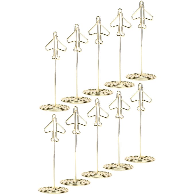 10 Stuks Berichtclip Desktop Metaal Visitekaartje Foto Gouden Vliegtuig Houder met Basis beige