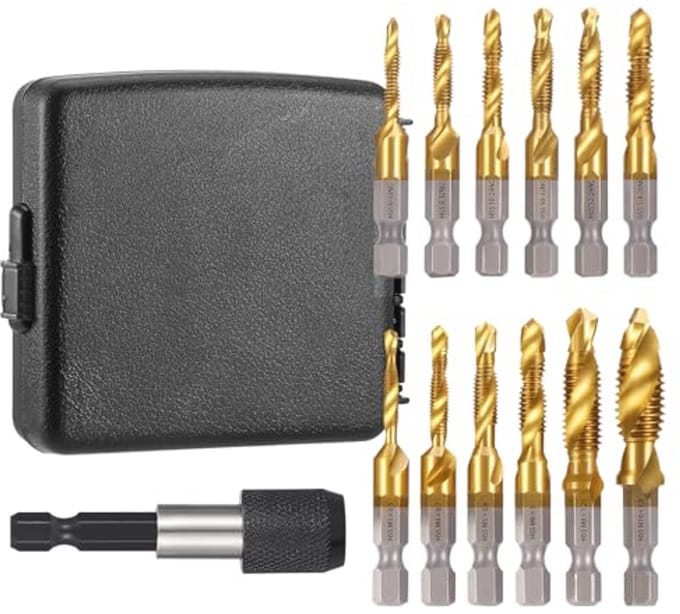 Combi schroefdraadboorset 13 stuks M3-M10 met adapter voor hout, metaal en kunststof