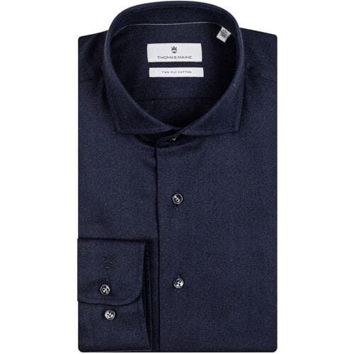 Thomas Maine Overhemd Roma Modern Kent Herringbone Flanel Tencel Navy / male