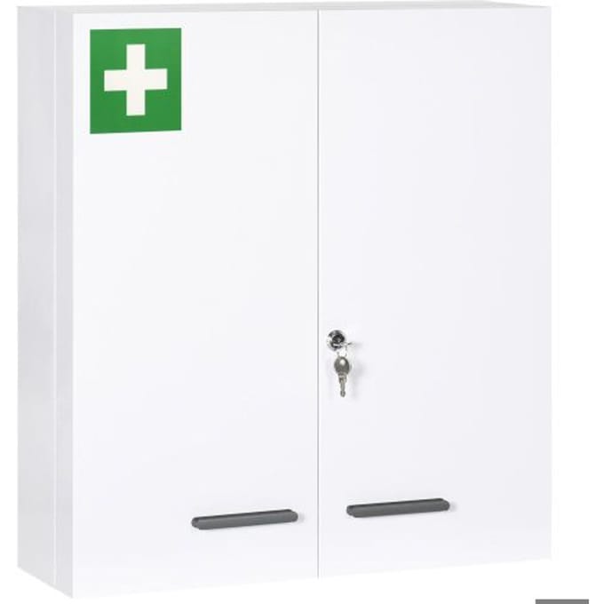 KLEANKIN Armoire à pharmacie 2 portes avec 6 étagères, armoire à pharmacie murale en acier blanc, 55x18x60cm