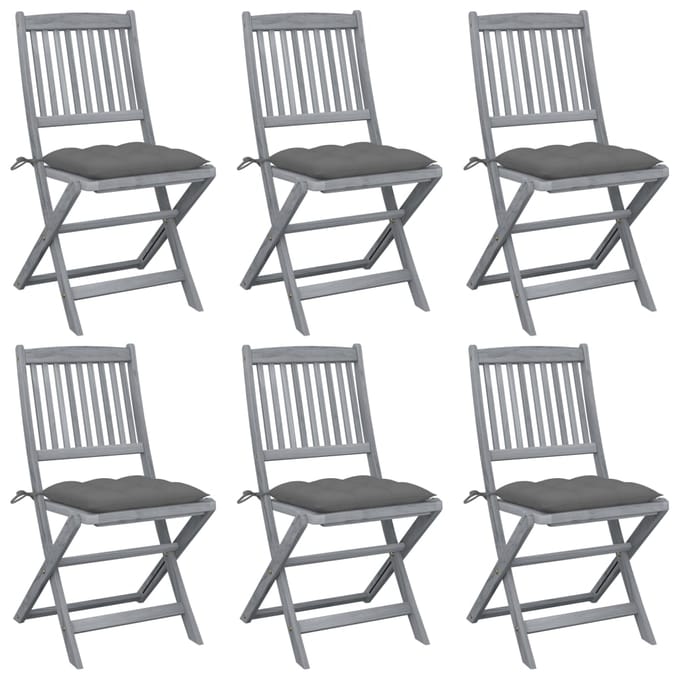 vidaXL - Inklapbare - stoelen - 6 - st - met - kussens - massief - acaciahout