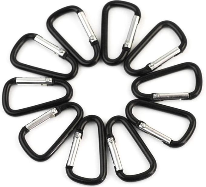 10 Stuks Zwarte Karabiner Haken - Decoratie - Sleutelhanger - Sleutelbos