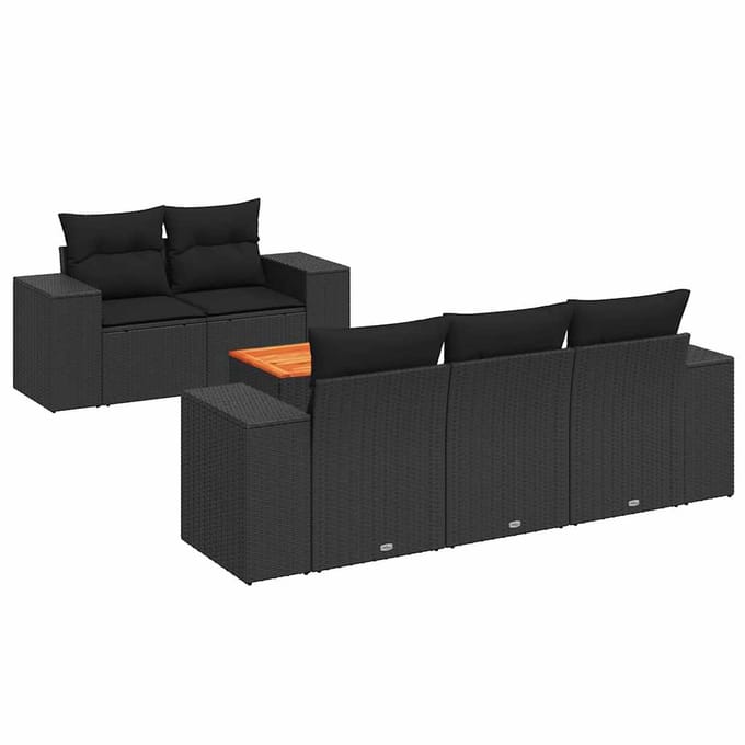 vidaXL - 6-delige - Loungeset - met - kussens - poly - rattan - zwart
