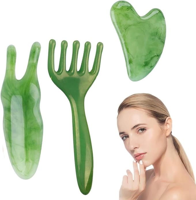 Set van 3 Gua Sha Tools voor Gezichtsmassage, Anti-Aging, Vermindering van Rimpels en Verzorging van de Huid