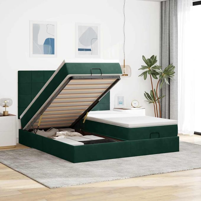 vidaXL - Ottoman - bed - met - matrassen - 160x200cm - fluweel - donkergroen