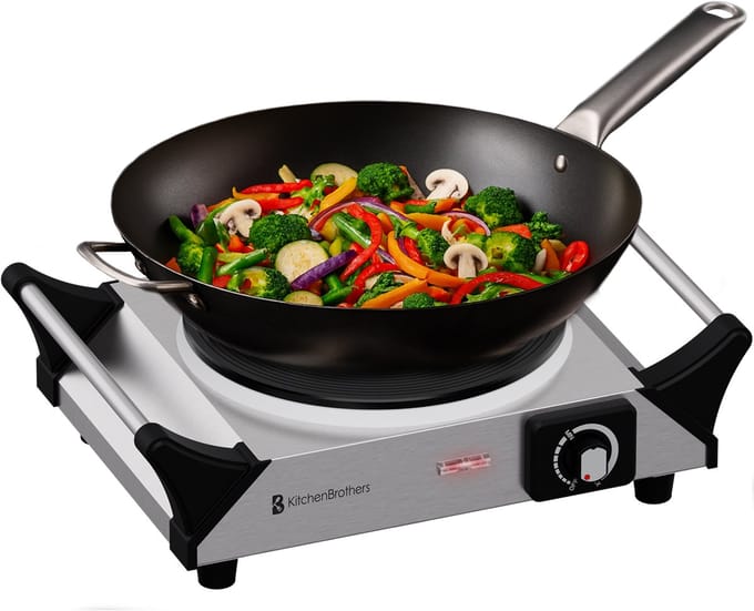 KitchenBrothers Elektrische Kookplaat - 1 Pits - 1500W - RVS