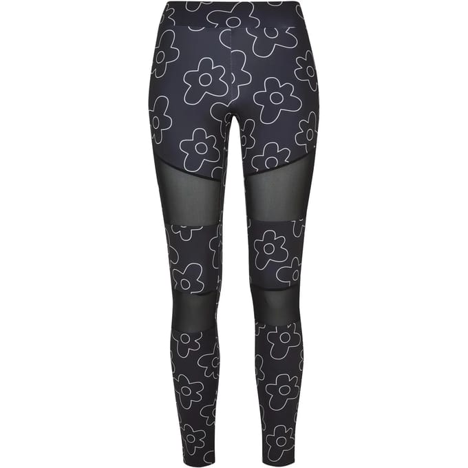 Urban Classics - Tech Mesh All over print Legging - 3XL - Zwart/Wit