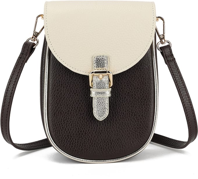 Giuliano lederen schoudertas Melody - Made in Italy - Donker bruin beige