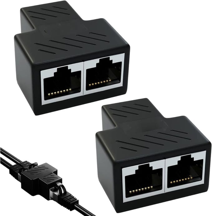 QORA® Internet Splitter - Internetkabel - Netwerk Switch - Zwart - 5cm x 5cm x 1cm