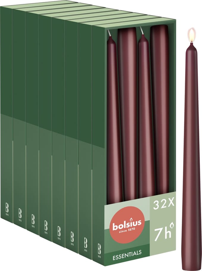 Bolsius - Gladde Dinerkaarsen - 24,5 cm - 32 stuks - Bordeaux Rood