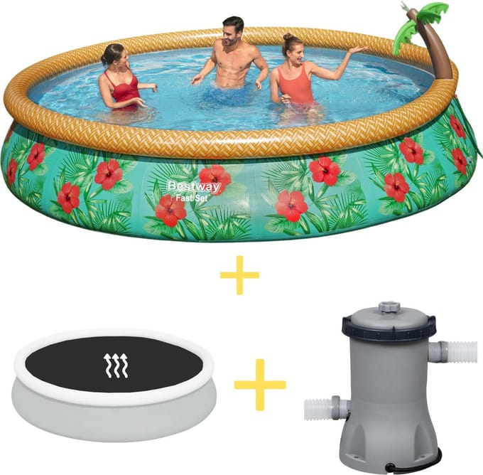 Zwembad - Fast Set - Paradijs Bloemen - 457 x 84 cm - Inclusief Solarzeil & Filterpomp