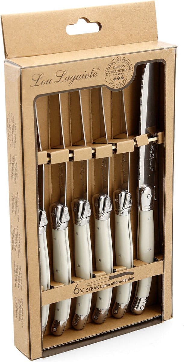 Messen Set Lou Laguiole Rustic Vleeswaren Wit Metaal 6 Stuks