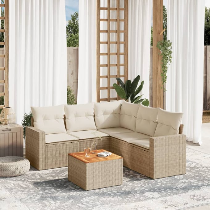 vidaXL - 6-delige - Loungeset - met - kussens - poly - rattan - beige