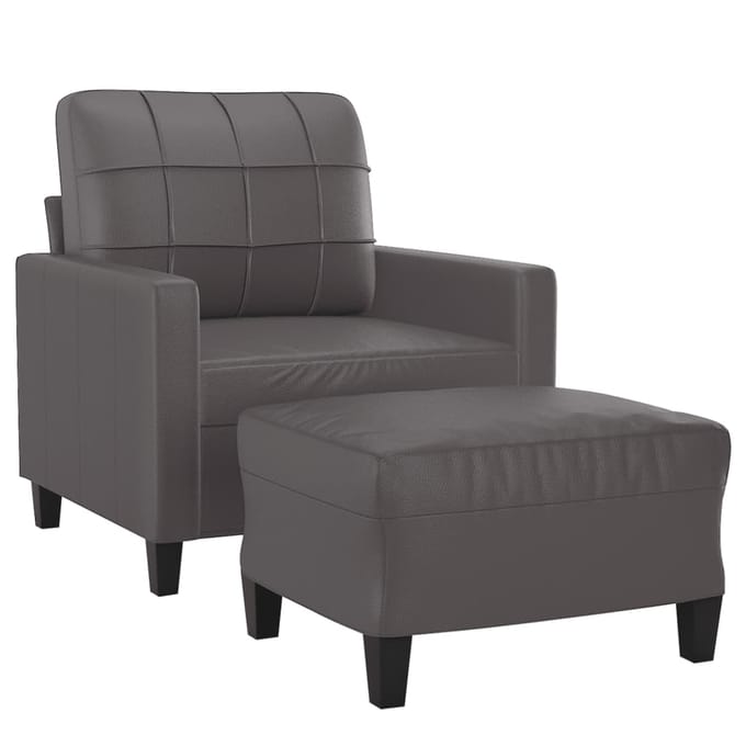 vidaXL - Fauteuil - met - voetenbank - 60 - cm - kunstleer - grijs