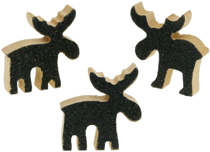 Kerststrooidecoratie elandenhout zwarte glitter 5×5,5cm 12 st, 12 Stüc