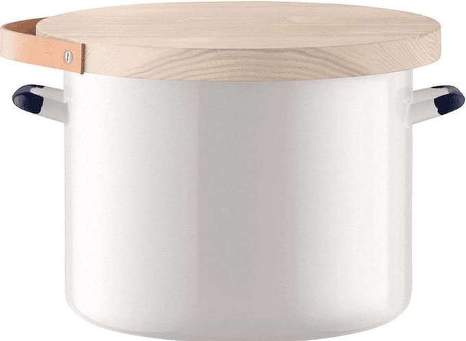 LSA Utility Voorraadpot - Incl. Eikenhouten Deksel - Geëmailleerd Staal - Ø 31 x 25 cm - Wit