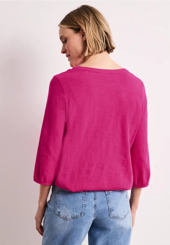 Shirt met 3/4-mouwen, split neck en knopen