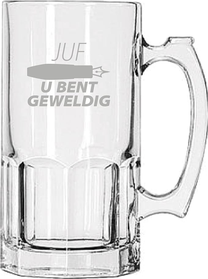 Gegraveerde Bierpul 1ltr Juf u bent geweldig