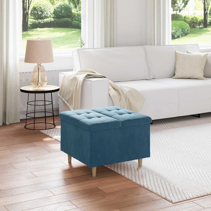 vidaXL - Ottoman - met - opslag - Blauw - 60 - x - 60 - x - 45 - cm - Fluweel