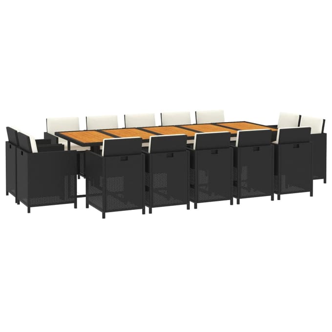 vidaXL - 15-delige - Tuinset - met - kussens - poly - rattan - zwart