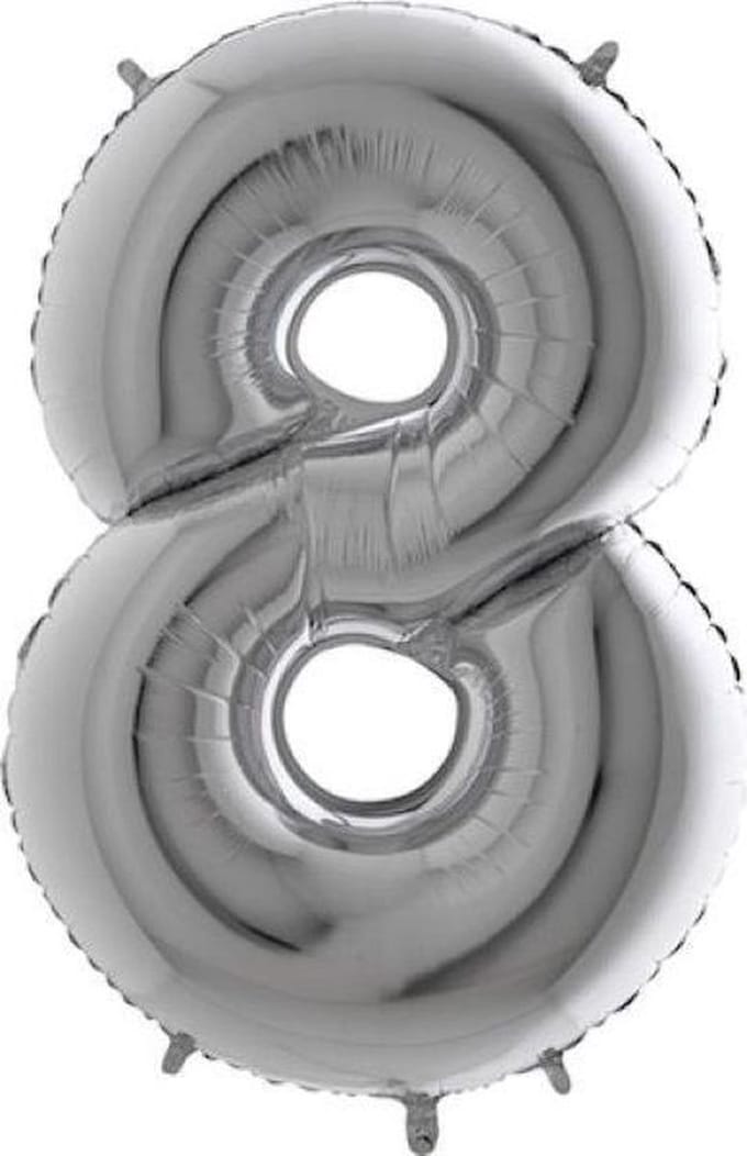 Folieballon - Cijfer 8 - zilver - Grabo Balloons - 66cm