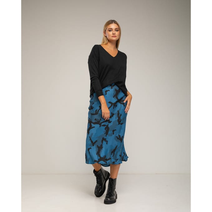 Midi geprinte rok met zijde
