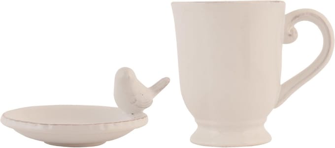 Clayre & Eef Mok 300 ml Beige Keramiek Vogel