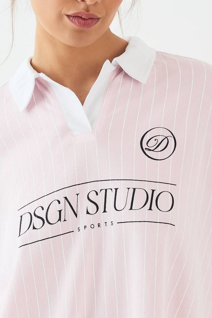 Dames DSGN Studio Voetbal Jersey Lange Mouw T-Shirt | Light Pink | Maat: Small