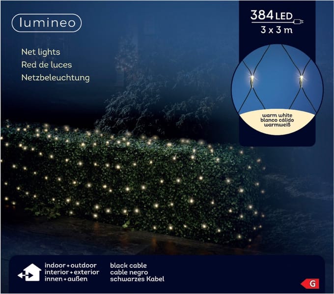 Lumineo Netverlichting - 384 led lampjes - warm wit - 300 x 300 cm - kerstverlichting - net - lichtnet